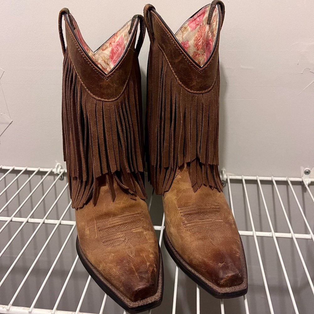 Ariat Tan Western Heeled Boots with Fringe